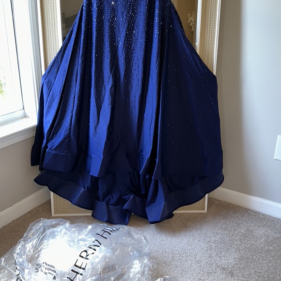 Sherri hill Rhinestone embellished jersey gown deep V neckline and lace up back. - Picture 6 of 17
